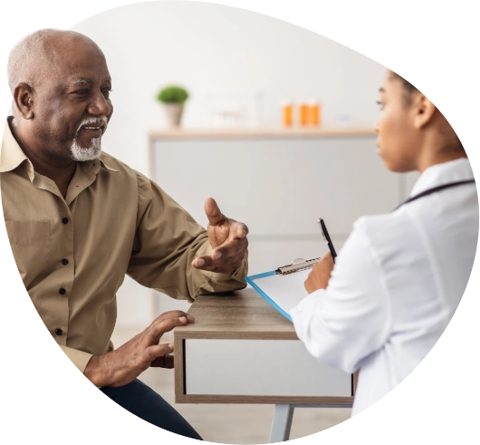 senior man receiving help with his veteran's benefits